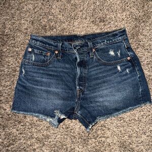 Levi's Dark Blue Distressed 501 Jean Shorts